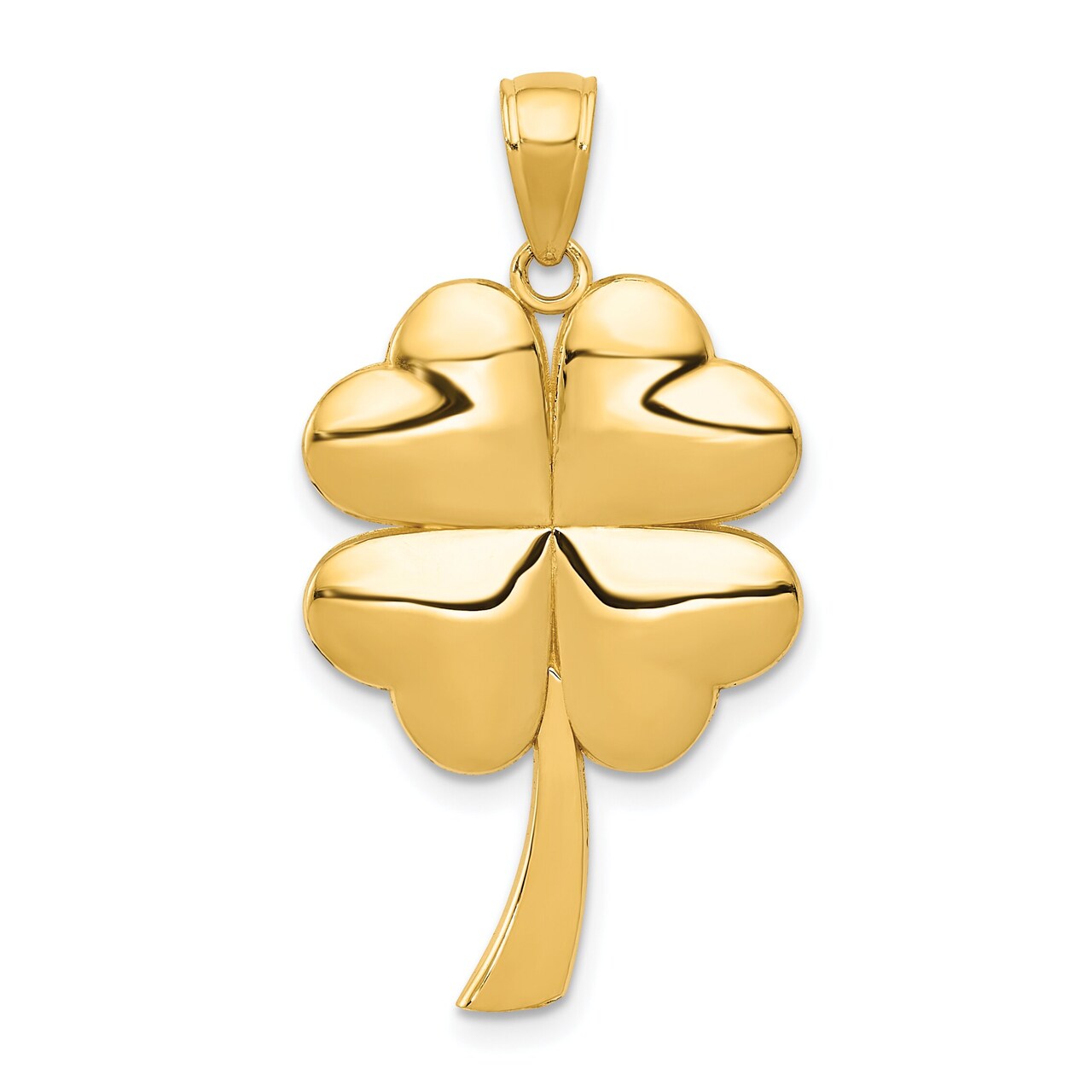14K Yellow Gold 4 Leaf Clover Charm Good Luck Pendant Jewerly 30mm x 18mm